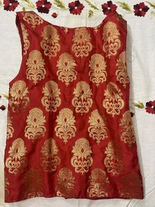 Red Brocade Sleeveless Blouse