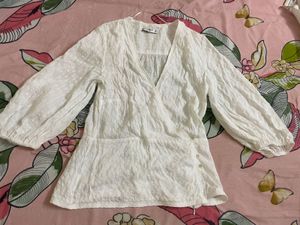White Textured Wrap Top