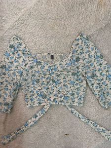 Floral Print Long Sleeve Crop Top