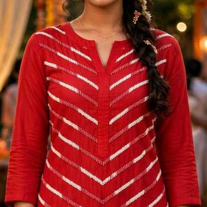 Elegant Red Kurta with White Detailing