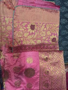Elegant Pink Silk Saree with Gold Weave Blouse