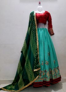 Red &amp; Teal Lehenga Choli Set