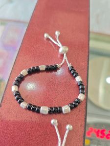 Black &amp; Pure Silver Beaded Bracelets For Kid's