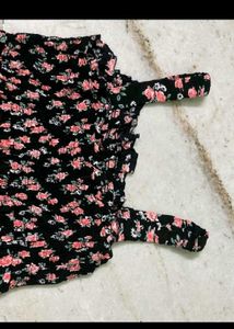 Black Floral Print Smocked Dress