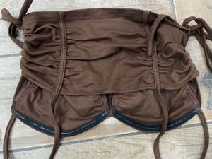 Brown Ruched Drawstring Top