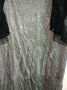 Grey T-Shirt with Lace Sleeves
