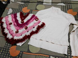 Layered White Top with Crochet Poncho winters
