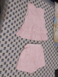 Adorable Pink Plaid Dress &amp; Shorts Set