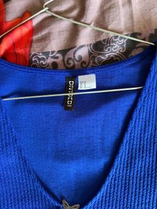 Blue Cropped Cardigan with Butterfly Clasp MEDIUM