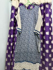 Mix white and Blue cotton kurta set