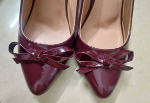 Burgundy Patent Bow Slingback Heels