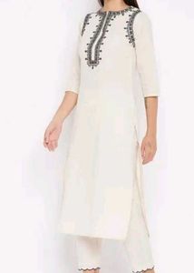 Embroidered off White Kurta