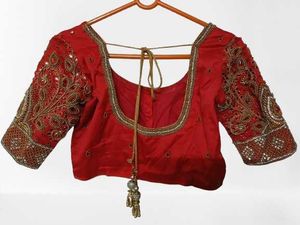 Red Embellished Silk Blouse