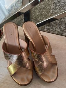 Chic Metallic Block Heel Mules