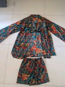 Tropical Print Ruffle Crop Top with Shorts and Jac