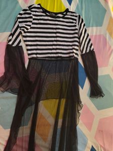 Striped Top with Long Net Like Dress