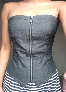 Stylish Grey Denim Corset Top