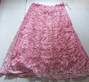 Pink Floral Embroidered Skirt