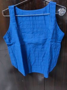 Blue Square Neck Sleeveless Top