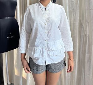 Zara White Ruffled Button-Down Top