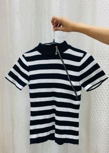 Chic Striped Mock Neck Top
