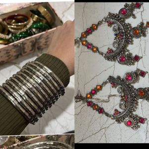 Boho Ethnic Bangle Stack & Necklace Set