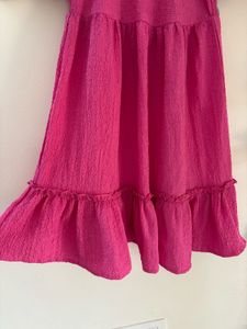 Pink Puff Sleeve Tiered Midi Dress