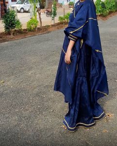 Elegant Navy Blue Kurta Set with Gold Trim