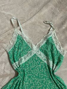 y2k Green Floral Lace Trim Cami Top