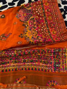 Vibrant Orange Embroidered Saree