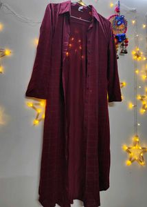 Maroon Checked Long Shrug