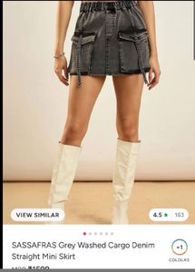 SASSAFRAS Grey Washed Cargo Denim Mini Skirt