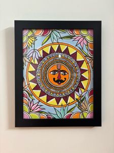 Framed Sun in Pastel ( Maithili Art )