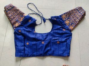 Embroidered Blue Saree Blouse