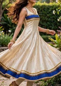 Elegant White &amp; Blue Anarkali