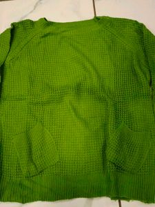 Green Waffle Knit Sweater with Pockets