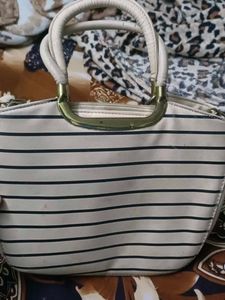 Chic Striped Handbag with Floral Embroidery