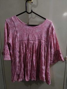 Pink Floral Bell Sleeve Tunic Top