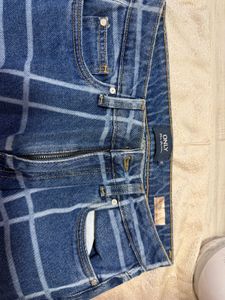 Blue Checkered Denim Jeans