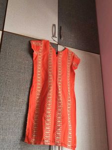 Orange Embroidered Kurta
