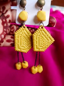 Unique Yellow Beaded Earrings