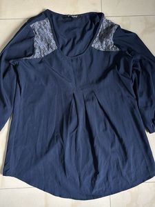 Elegant Navy Blue Lace Shoulder Top