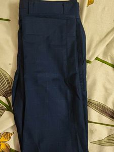 Kid's Navy Blue Checked Trousers
