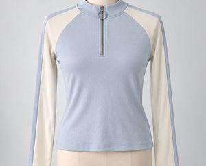 Baby Blue & Cream Zip-Up Top