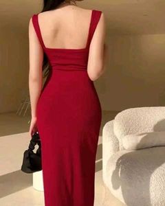 Elegant Red Square Neck Maxi Dress