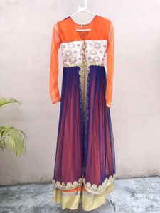 Gorgeous Orange & Blue Anarkali