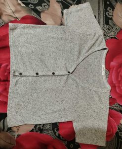 Gray Button-Up Knit Top