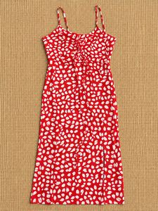 Red Floral Print Midi Dress
