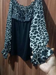 Blousy Black Silk Top For Womens