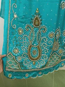 Beautiful Teal Embroidered saree Set